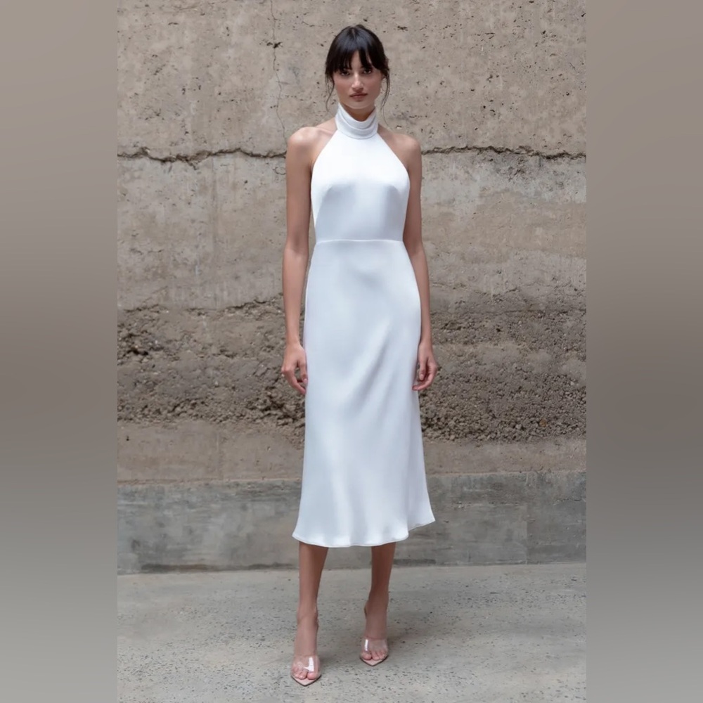 Jenny Yoo White Halter Midi Wedding Dress